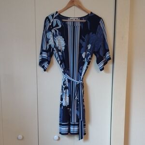 Studio One Blue Wrap Tie Front Midi Dress